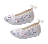 Milisten Chinese Style Embroidered Silk Shoes for Women Thickened Heel Platform Hanfu Flats White Retro Ethnic Performance Footwear for Stage and Festival Wear
