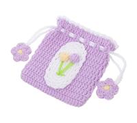 Milisten Crochet Wallet Small Purse Drawstring Coin Pouch Handmade Women’s Mini Storage Bag for Earphones and Change Tulip Closure for Travel and Daily Use