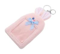 Milisten Cute Plush Rabbit Card Pack Kawaii K-pop Photocard Holder Keychain Soft Fuzzy Protective Sleeve Case for Id Cards
