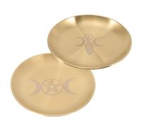 Milisten Decorative Candle Holders Unique Patterns Brass Jewelry Trays 2pcs with Wear Resistance and Well-polished Finish, Golden for Special Occasions and Religious Offerings