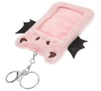 Milisten Devil Wings Plush Card Sleeve Keychain for Students, Pink Soft Visible Bus Card Holder and Id Badge Holder Pendant