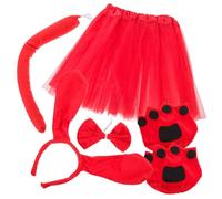 Milisten Dog Costume Kindergarten Animal Cosplay Supply with Red Dachshund Headband Spotted Nose Red Tulle Skirt and Fingerless Gloves Comfortable Wear-resistant Puppy Outfit for Party and
