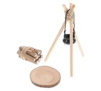 Milisten Dollhouse Miniature Firewood Model Set with Cooking Pot and Rack, Micro Scene Campfire Accessories for Doll House Supplies, Christmas Snow Scene Decoration
