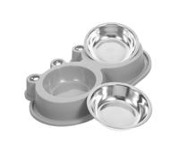 Milisten Double Cat Feeder with Moat Design Non-slip Stainless Steel Dog Bowl for Small Dogs Puppies Kittens Plastic Base Pet Feeding Bowls for Food and Water