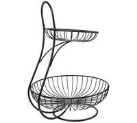 Milisten Double Layer Black Metal Fruit Basket, Kitchen Snacks Storage Basket, Household Decorative Organizer for Fruits and Snacks, Nordic Style Open Storage Bin