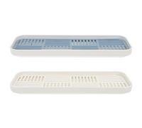 Milisten Double-layer Rectangular Draining Tea Tray Set of 2 with Teapot and Tea Cup Organizer Home Serving Tray for Afternoon White and Blue Non-slip Serving Platters