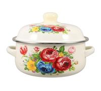 Milisten Enamel Stockpot with Lid 1.7l Double Handle Thickened Soup Pot for Induction Cookers Vintage Style Small Stew Pot for Milk, Noodle Soup, and Slow Cooking