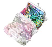 Milisten Glitter Coin Purse Set with Kiss Lock Closure, 2pcs Small Sequin Wallets for Women and Boys and Girls, Portable Mini Change Pouches in Rainbow and Pink Purple Colors for Everyday Use