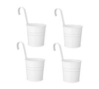 Milisten Hanging Planter with Detachable Hook, 4 Pack Iron Tin Wall Mounted Flower Pots with Drainage Hole, White 10x10x8 Inch for Indoor Outdoor Garden Decor