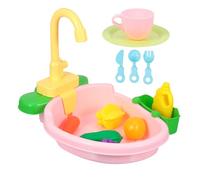 Milisten Imaginative Kitchen Sink with Faucets and Accessories Educational Play House Dishpan Simulation for Learning and Role Play Pink Plastic Kitchenware Kit for