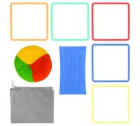 Milisten Indoor Jumping Set 10 Plastic Rings 38cm Square, 12 Game Cards, Carry Bag and Sandbag for Sensory Training and Outdoor Garden Games