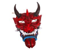 Milisten Japanese Demon Mask with Horns Adjustable Strap Scary Half Face Halloween Cosplay for Adults Lightweight Creepy Samurai Mask for Costume Parties and Haunted Events