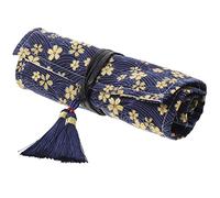 Milisten Knitting Tool Organizer Bag - Crochet Hook Case - Empty Roll Felt Bag - Polyester Cotton - 39.5 x 18 cm - Navy Floral - Drawstring - Vintage Style