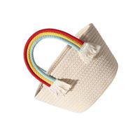 Milisten Lovely Rainbow Cloud Woven Tote Bag Cotton Handbag Large Capacity Portable Beach Bag for Summer Holiday Outdoor Use