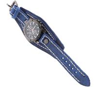 Milisten Men Wristwatch Leather Strap Vintage Blue Hand-Sewn Cowhide Belt Casual Decorative Watch Band for Men Leisure Wrist Watch