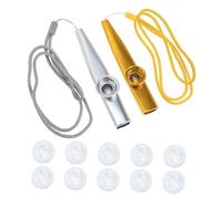 Milisten Metal Kazoo Set with Lanyards 2 Pieces Gold Silver + 10 Replacement Membranes for Musical Instrument Accompaniment, Ukulele and Guitar Partner, Suitable for Music Practice and Parties