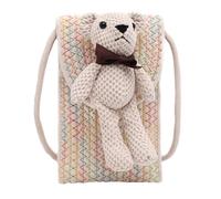 Milisten Mini Crossbody Bag for Women Woven Small Messenger Shoulder Bag with Bear Design Lightweight Cream White Purse Suitable for Daily Use and Travel