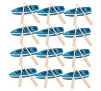 Milisten Mini Wooden Rowboat and Paddle Set for Diy Craft Projects, Small Blue Canoe Ornament with 12 Mini Boats and 24 Wooden Oars, Nautical Decoration for Fairy Gardens and Home Display