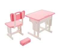 Milisten Miniature Dollhouse School Desk and Chair Realistic Classroom Furniture for Dolls Compact Pink Study Table with Pencil Box Dollhouse Accessory for Creative Play and Decor