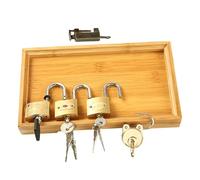 Milisten Montessori Copper Lock with Bamboo Tray for Safe Educational Unlocking for Hand-eye Coordination Logical Thinking Creativity Development Learning