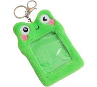 Milisten Plush Cartoon Frog Card Holder for Students 3-inch Visible Id Card Sleeve Keychain Badge Holder Green Soft Plush Cover