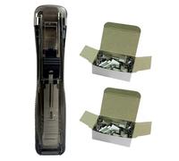 Milisten Portable Stapler Push Clam Clip Dispenser with 100pcs Refill Clips for Office Document Binding and File Organization, Black Compact Paper Clamp for School and Home Use