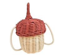 Milisten Rattan Pine Cone Crossbody Bag for, Mini Woven Portable Handbag with Adjustable Strap, Burgundy Wicker Shoulder Pouch Suitable for Travel and Daily Use