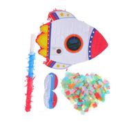 Milisten Rocket Pinata Party Game with Stick and Blindfold Crepe Paper Birthday Decoration Fillable Space-themed Pinata for Boys and Interactive Fun Supplies