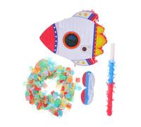 Milisten Rocket Pinata with Blindfold and Bat for Birthday Party Decorations Fillable with Candy Confetti and Cardboard Crepe Paper Astronaut Space Theme Party Supplies