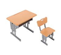Milisten Scale Miniature Dollhouse Desk and Chair Set Compact Yellow Study Furniture for Pretend Play Portable and Space-saving Mini Schoolroom Decor