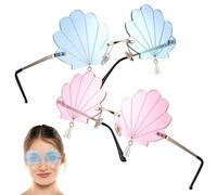 Milisten Seashell Pendant Sunglasses 2pcs for Women, Gold Frame with Light Blue Pink PC Lenses, 13.8cm Party and Festival Eyewear, Novelty Disco and Rave Glasses