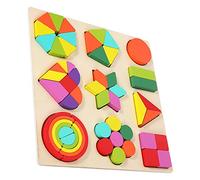 Milisten Shape Puzzle Wooden Building Blocks Educational Montessori Teaching Aid for Parent Interaction and Cognitive Development with Rainbow Geometry