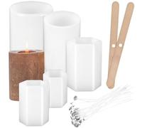 Milisten Silicone Candle Making Moulds Kit 5pcs with 20pcs Cotton Wicks and 2pcs Wick Holders for DIY Pillar Candles Home Craft Supplies