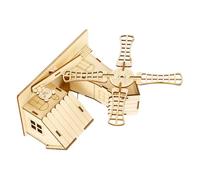 Milisten Solar Powered Wooden Windmill House DIY Kit for Science Experiment Renewable Energy Stem for Creative Engineering and Educational Learning