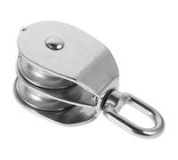 Milisten Stainless Steel Dual Pulley Block, Marine Pulley for Rope Lifting, Silver, for Cable and Wire Rope, Docks and Lifting Operations