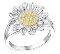 Milisten Sunflower Cubic Zirconia Ring for Women Statement Jewelry Elegant Two-tone White Gold Platinum Plated Band Fashionable Gift for Birthdays Valentine's Day