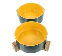Milisten Two Ceramic Cat Bowl Easy Wash Non-slip Elevated Pet Feeding Bowl Wooden Stand