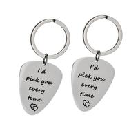 Milisten Valentine’S Day Guitar Keychain Set 2Pcs Silver Couple Key Rings Practical Bag Pendant Creative Music Accessories