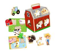 Milisten Wooden Barn Puzzle for Educational Brain Teasers Sustainable Wood Animal Farm Playset for Preschoolers Early Learning Cognitive Development Gift
