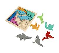 Milisten Wooden Dinosaur Jigsaw Puzzle for Natural Solid Wood Educational Hand Polished Smooth Surface Brain Teaser Supply for Fine Motor Skill Development