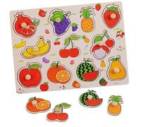 Milisten Wooden Grab Board Puzzle Fruit Peg Shape Sorter Toddler Sensory Learning Toys Hand-Eye Coordination Color Recognition Babies Social Emotional Activities Home Learning Jigsaw Puzzle