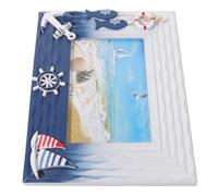 Milisten Wooden Photo Display Frame with Nautical Shell Decorations Mediterranean Style Desktop Decor Picture Frame for Home Display Simple Elegant