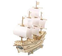 Milisten Wooden Sailing Ship Puzzle Kit for Adults and Hand Eye Coordination Brain Teaser Pre Cut Easy Assembly Model Kit Lifelike DIY Sailboat Figurine Craft