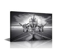 Military Aircraft Canvas Wall Art for Living Room Bomber Home Decor Black and White Poster Prints on Canvas 1 Panel Wall Decorations for Bedroom Bathroom Office Framed Ready to Hang, 36x24in