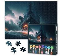 Military Aircraft Carrier in Combat Zone - Jigsaw Puzzles 1000 Pieces for Adults - Military Navy Ships - 1000 Piece Puzzle for Adults Abstract Puzzle Vibrant Nighttime Artwork 20X27inch