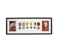 Military and Service Medal display Frame for Six Medals and two 6x4" Photographs. Traditional Style Frame. War Medal | WW1 | WW2 (Black - Silver Trim)