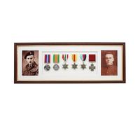 Military and Service Medal display Frame for Six Medals and two 6x4" Photographs. Traditional Style Frame. War Medal | WW1 | WW2 (Mahogany - Gold Trim)