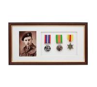 Military and Service Medal display Frame for Three Medals and a 6x4" Photograph. Traditional Style Frame. WW1 | WW2 | Service Medals (Mahogany - Gold Trim)