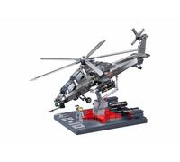 Military Attack Helicopter Building Block Set, 44.1 cm Model with Display Stand, Grey, 2 Pilot Minifigures, M38-B1233