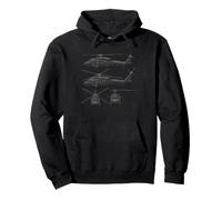 Military Attack Helicopter Veterans Blueprint Design Pullover Hoodie